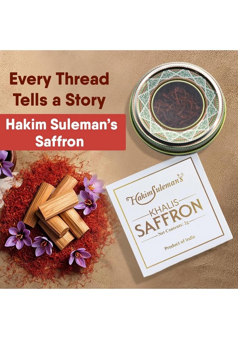 Hakim Suleman's Khalis Saffron Threads – Premium Kashmiri (Kesar) Hand-Harvested, Natural & Non-GMO Ideal for Cooking, Tea, Skincare Wellness 2 g (Pack of 1)