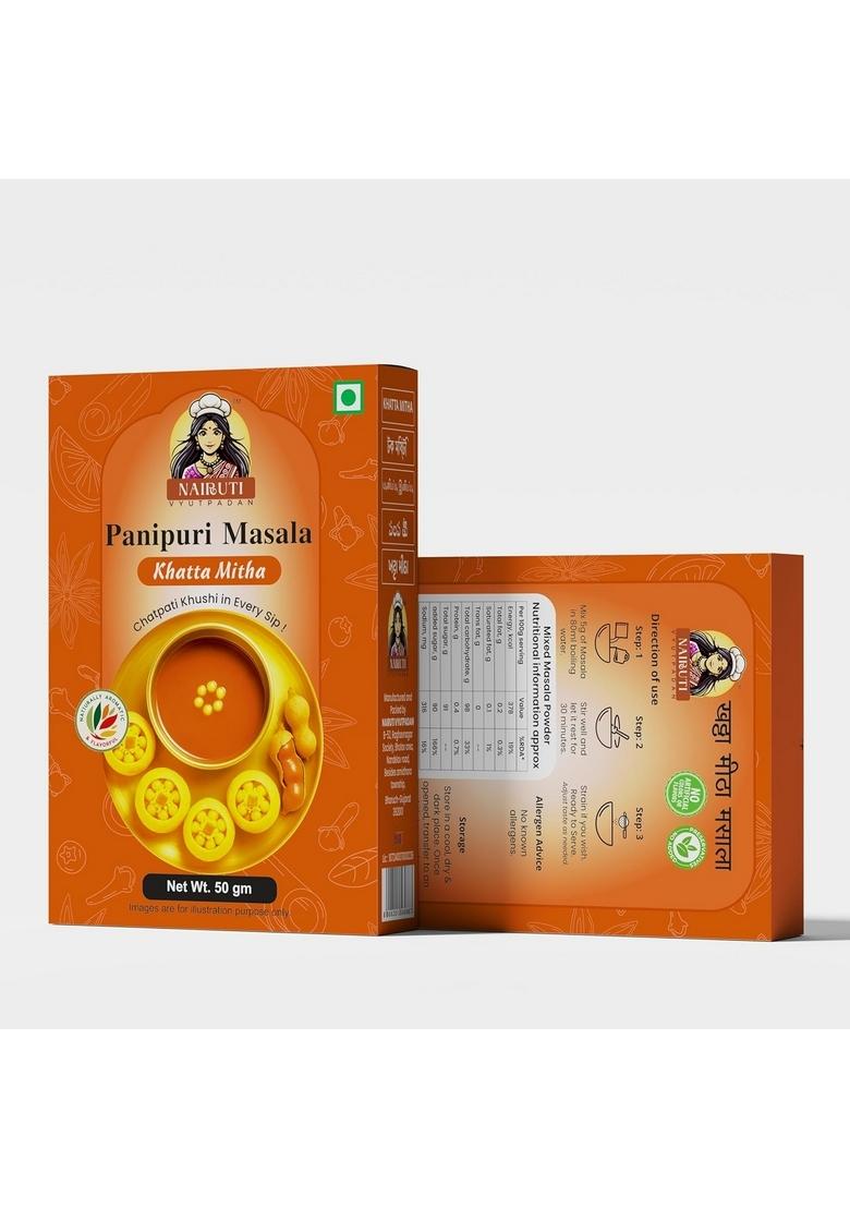 Nairuti Vyutpadan Panipuri Khatta Meetha 50 g | Ready-to-Use Tangy Sweet Premix Powder for Pani Puri Water Natural Ingredients Golgappa Special
