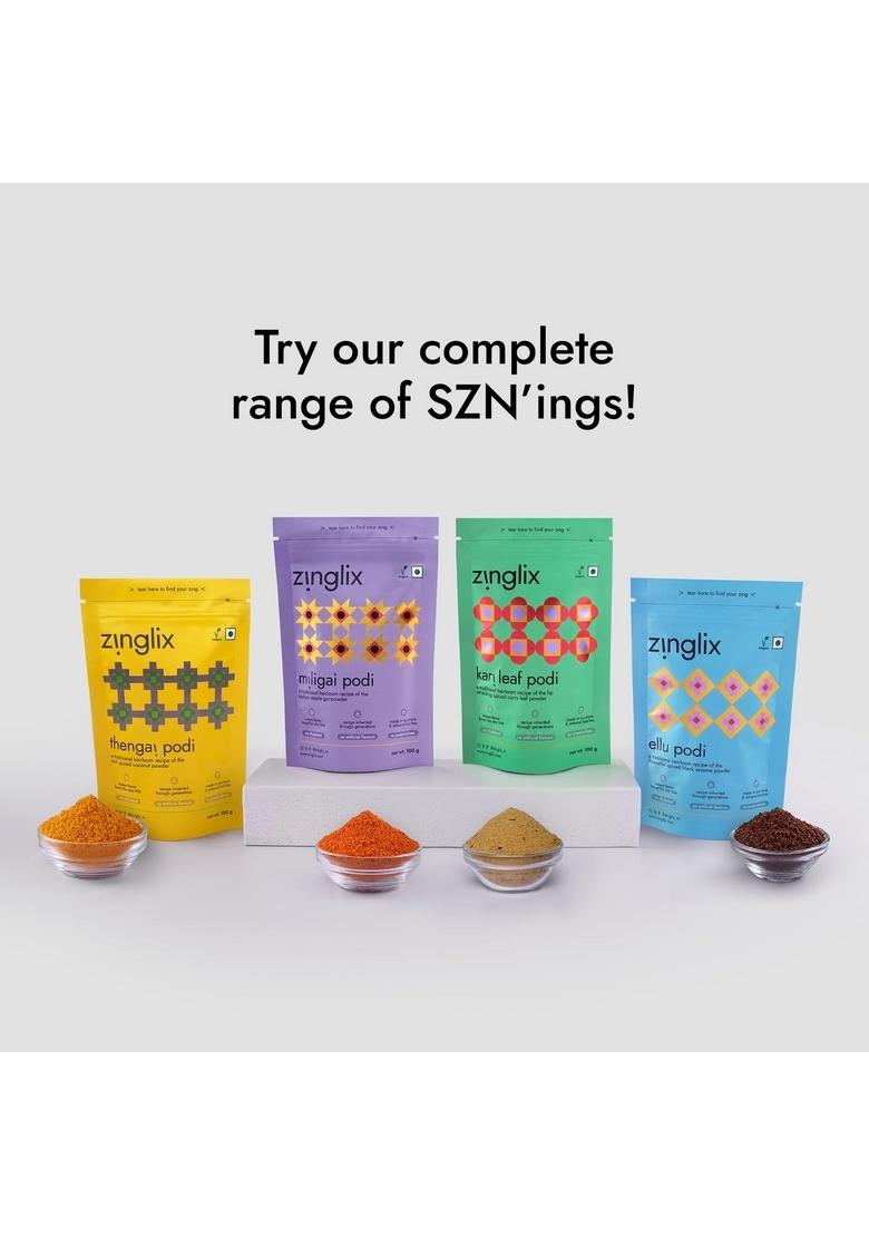 Zinglix SZN ing / Kari Leaf Podi (Spiced Curry Powder) 100 g Premium Spice Blend Authentic Heritage Recipe Vegan No Preservatives Artificial Flavors Ready-to-Eat All-Purpose Top Up Seasoning