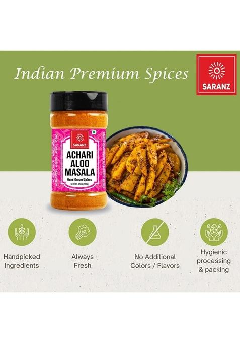 SARANZ Achari Aloo Masala, Special Masala For sabji Ideal Cooking, and Curry Fine Artisanal Spices in a 100-gram Sprinkler Jar with Rich Strong Flavor 100gm
