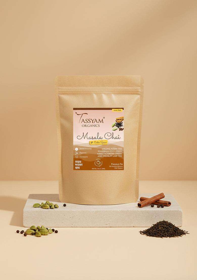 TASSYAM Organics Kadak Assam Masala Tea 500g Refill | New & Improved Hand Crushed Spices + Gold Blend CTC Chai with No Artificial Flavours - Indya