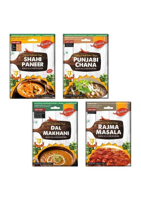 Nimkish Veg Ready to Cook Spices Combo Pack of 4 | Shahi Paneer, Punjabi Chana, Dal Makhani, Rajma Masala Quick and Tasty Meal Every Time