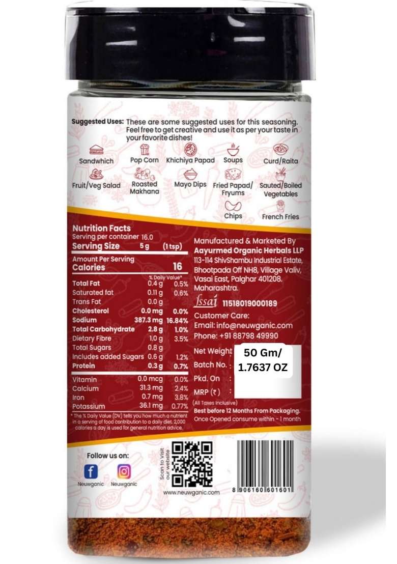 Neuwganic - Peri Mix Seasoning Spicy & Tangy Powder Flavorful for Snacks, Fries Grilled Dishes Natural Aromatic Spice Blend 50 Gm - Indya