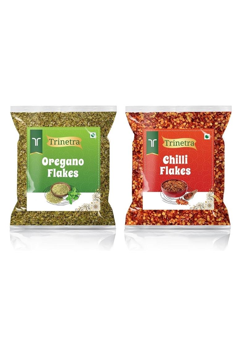 Trinetra Oregano & Chilli Flakes (200g Each) | Premium Seasoning Combo Pack 400g (2 x 200g)