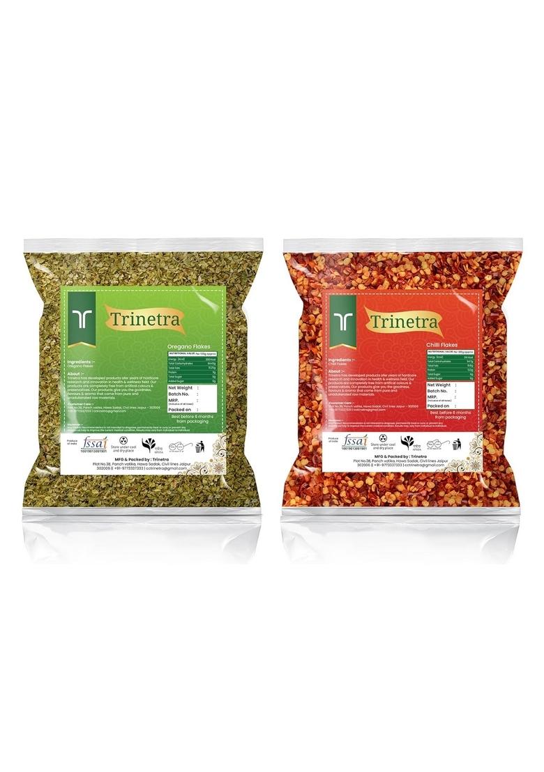 Trinetra Oregano & Chilli Flakes (200g Each) | Premium Seasoning Combo Pack 400g (2 x 200g)
