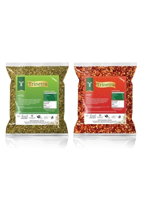 Trinetra Oregano & Chilli Flakes (200g Each) | Premium Seasoning Combo Pack 400g (2 x 200g)