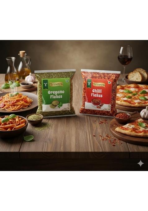 Trinetra Oregano & Chilli Flakes (200g Each) | Premium Seasoning Combo Pack 400g (2 x 200g)