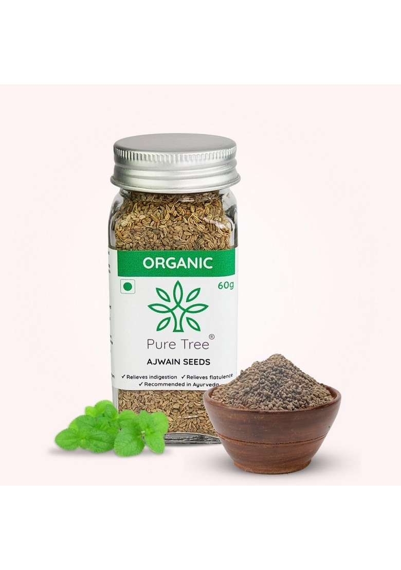 Pure Tree Certified Organic Carom Seeds | 60 g Glass Jar Ajwain Omam Vamu Ajowan Ayamodakam Rich In Antioxidants - Indya