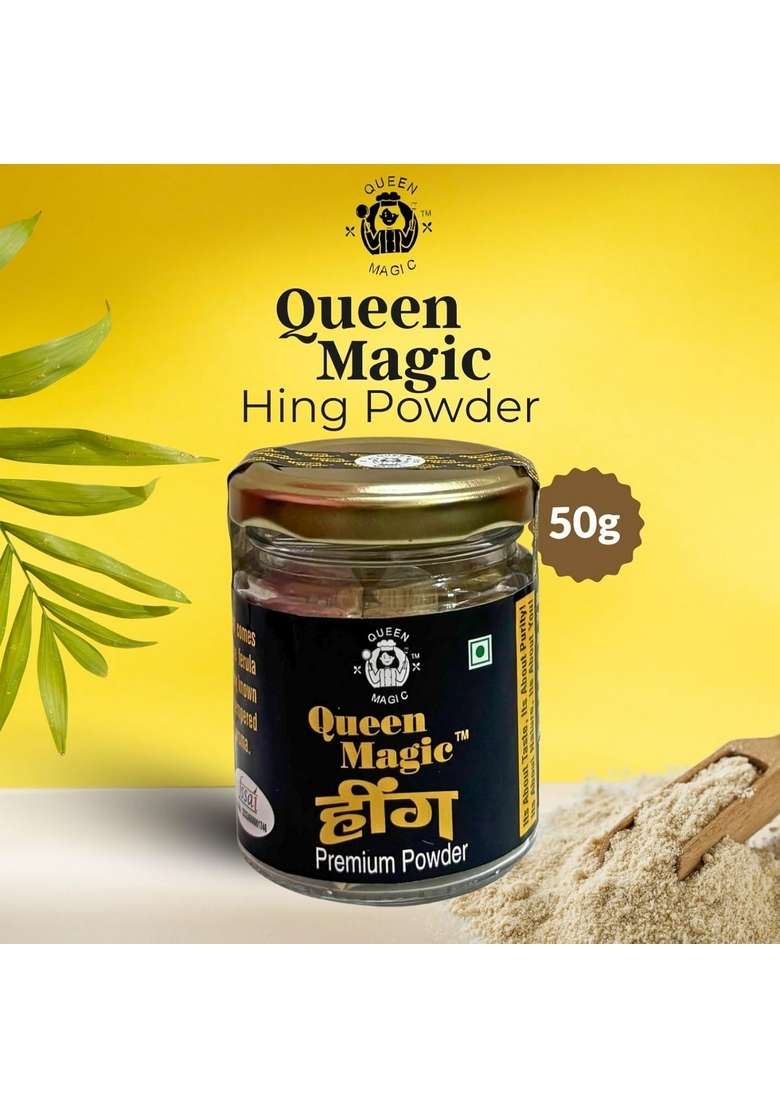 Queen Magic Hing Powder | Strong & Aromatic Asafoetida Spice Natural Digestive Aid Pure Authentic Kitchen Essential Adds Rich Aroma Flavor to Curries Vegetables (50g) - Indya