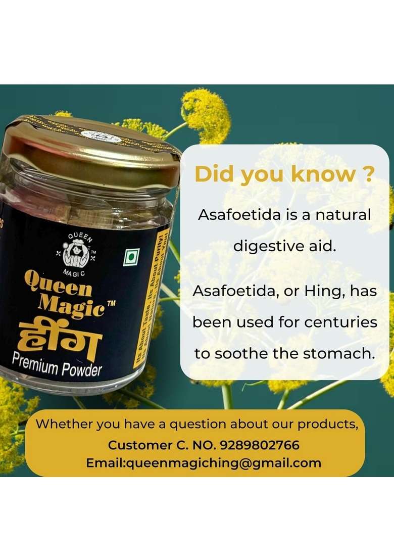Queen Magic Hing Powder | Strong & Aromatic Asafoetida Spice Natural Digestive Aid Pure Authentic Kitchen Essential Adds Rich Aroma Flavor to Curries Vegetables (50g) - Indya
