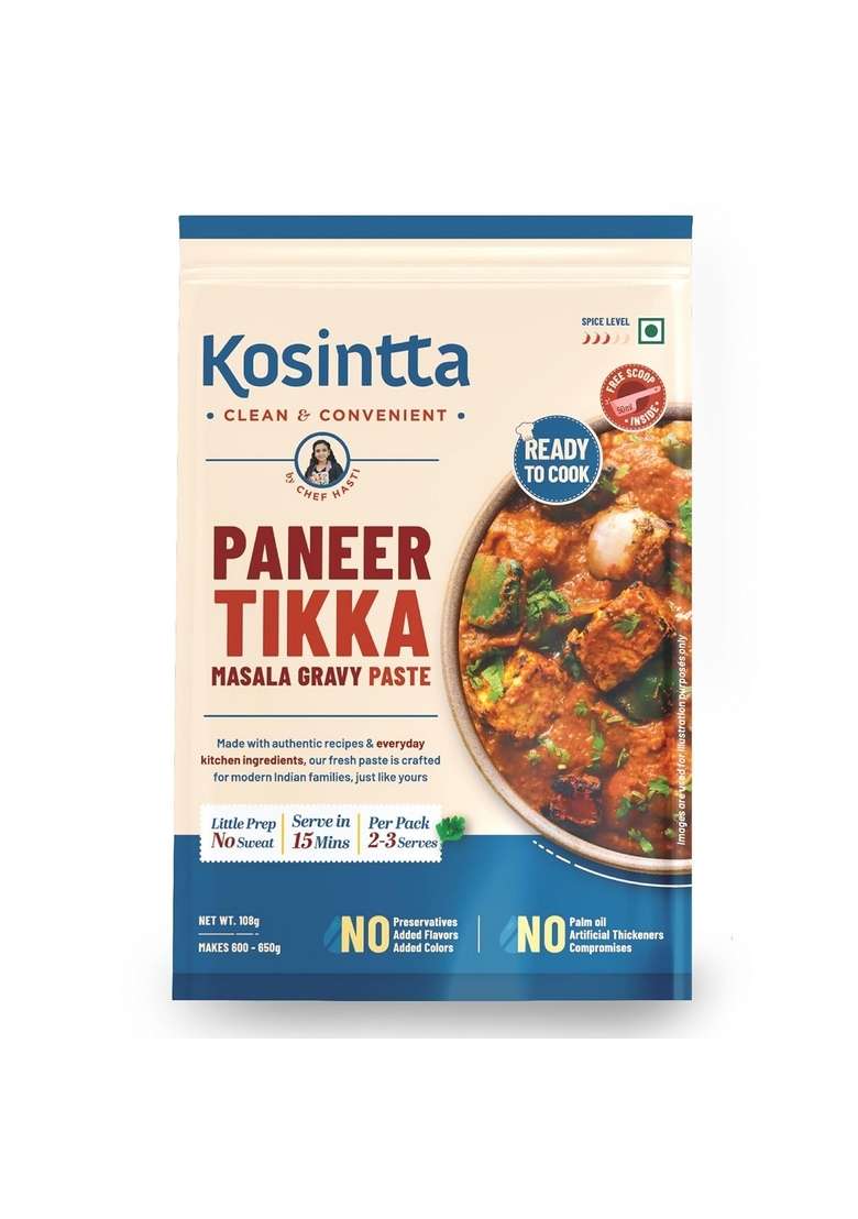 Kosintta Paneer Tikka Masala Gravy Paste | Ready to Cook Serve in 15 mins Serves 2-3 No Preservatives Palm Oil Tasty and Aromatic Short Shelf Life Maximum Freshness 108g - Indya