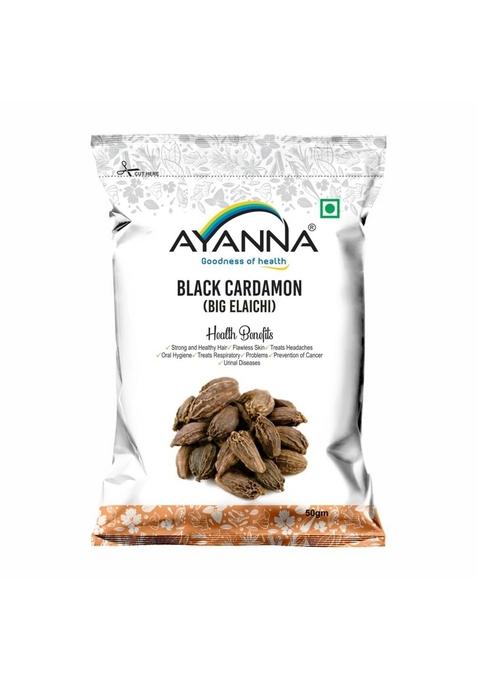 AYANNA Goodness of Health Black Big Elaichi (Badi Elaichi) Whole 50g | Dried Cardamom Pods for Biryani, Curries, Masala Blends & Indian Cooking