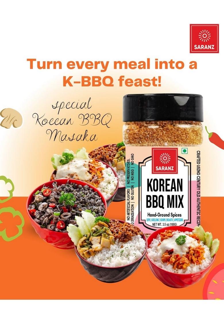 SARANZ Korean BBQ Mix | Perfect for Cooking Instant Use Spice Powders and Seasonings Premium Artisanal Spices with Rich & Strong Flavour 100 Grams Bottle