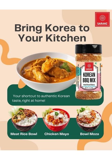 SARANZ Korean BBQ Mix | Perfect for Cooking Instant Use Spice Powders and Seasonings Premium Artisanal Spices with Rich & Strong Flavour 100 Grams Bottle
