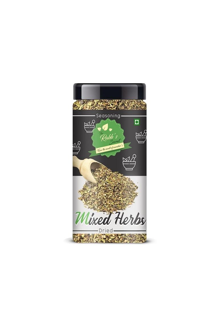 The Rabb's Secret Dried Mixed Herbs Seasoning: Jar 120g (Mix of oregano, basil, thyme, rosemary, parsley, chilli flakes, garlic powder)