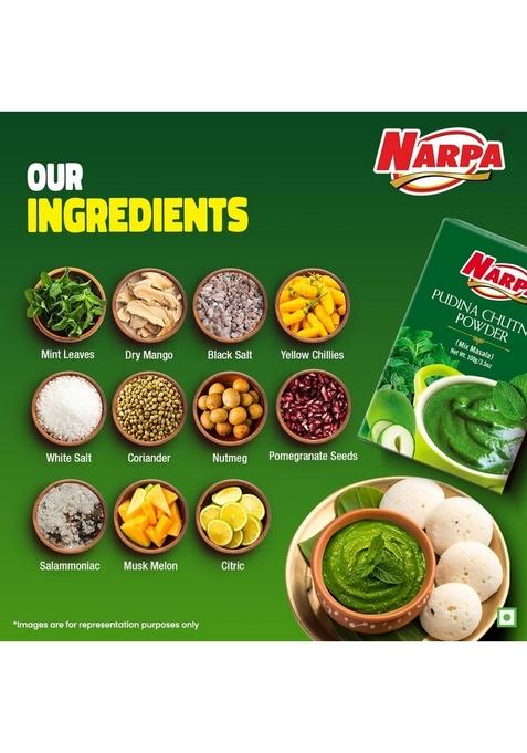 Narpa Pudina Chutney Powder 100g (1 Masala FREE! Worth 20 Randomly Picked from 26 varieties) | Fresh Mint No Preservatives, 100% Natural Ingredients Perfect for Snacks, Dips & Sandwiches