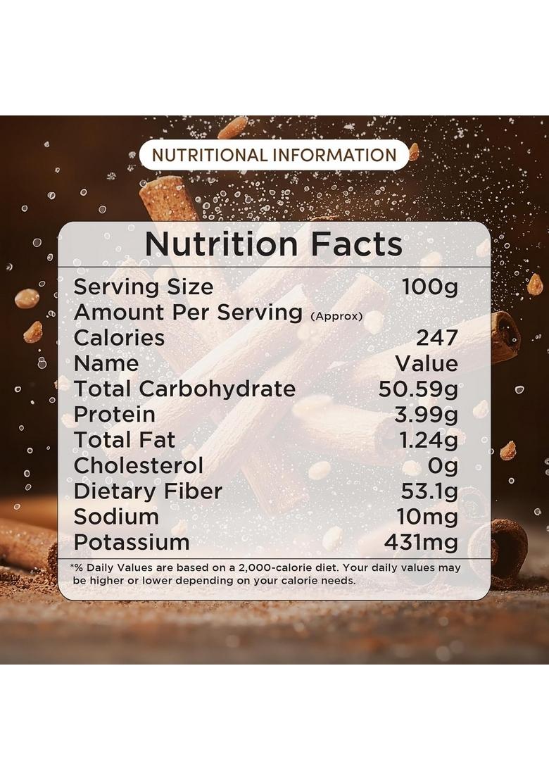 GO EARTH Natural Cinnamon Powder | Organic Dalchini for Cooking, Baking & Beverages Pure, Aromatic Chemical-Free 100g