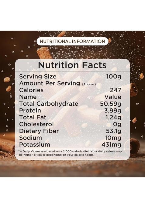 GO EARTH Natural Cinnamon Powder | Organic Dalchini for Cooking, Baking & Beverages Pure, Aromatic Chemical-Free 100g