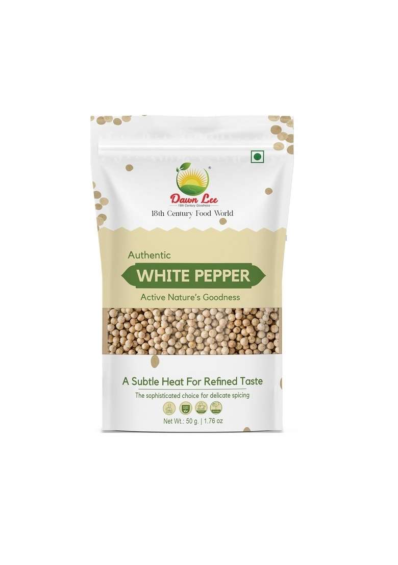 Dawn Lee Whole White Pepper- Sabut Safed Mirch- Peppercorn- No Artificial Colours or Preservatives- Fresh Natural- Dakhni Dagni Indian Spices- Khada Masala- 50 Gram - Indya