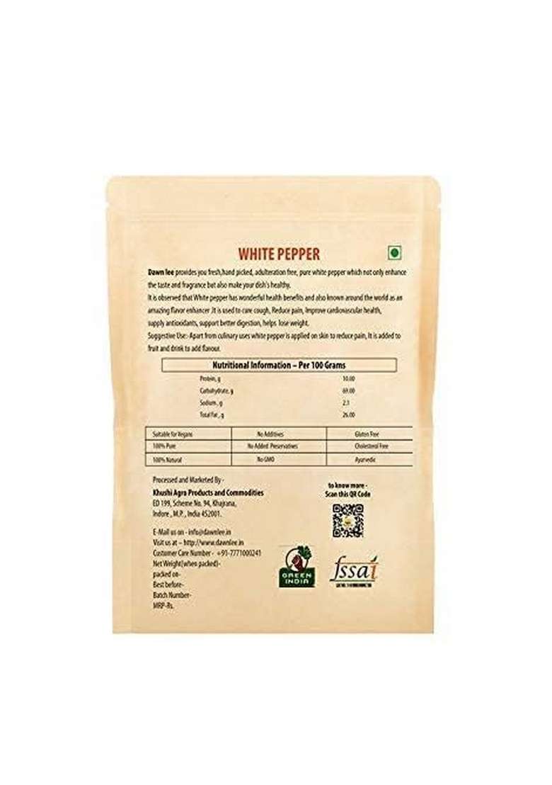 Dawn Lee Whole White Pepper- Sabut Safed Mirch- Peppercorn- No Artificial Colours or Preservatives- Fresh Natural- Dakhni Dagni Indian Spices- Khada Masala- 50 Gram - Indya
