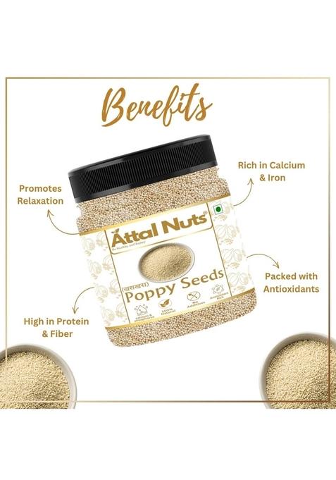 Attal Nuts Premium Poppy Seeds (Khas Khas) | 100% Pure & Natural White Posta Dana for Cooking, Baking Traditional Dishes Hygienically Packed (250g)