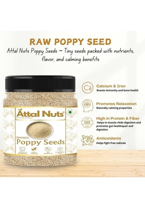 Attal Nuts Premium Poppy Seeds (Khas Khas) | 100% Pure & Natural White Posta Dana for Cooking, Baking Traditional Dishes Hygienically Packed (250g)