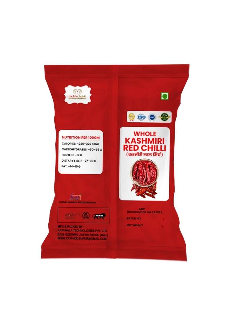 Mobile Chakki Premium Kashmiri Dry Red Chilli Whole (Lal Mirch Sabut) | Naturally Sun-Dried Rich Color & Mild Heat Smoky Aroma Ideal for Tadka Curries, 0.25Kg - Indya