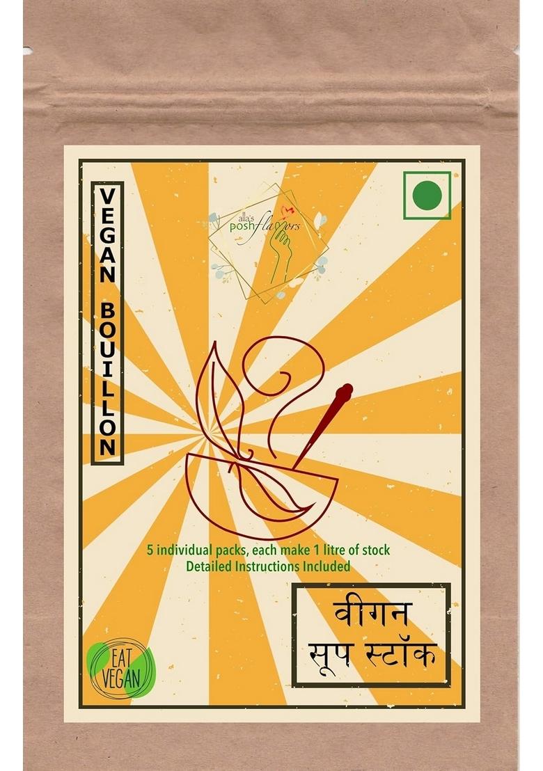 Alla's Posh Flavors Vegan Bouillon & Broth Powder | 5 Individual Sachets litres of Soup Stock Instant Chicken Style 100% NO MSG Fortified with Nutritional Yeast Flakes