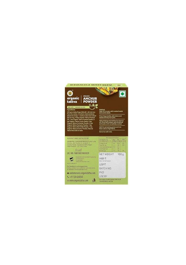 ORGANIC TATTVA Tattva, Amchur (Dry Mango) Powder - 100g |Naturally Gluten Free | Made with Farm Picked Fresh Whole Mangoes Pesticide and Chemical Tangy Flavour NO Additives - Indya