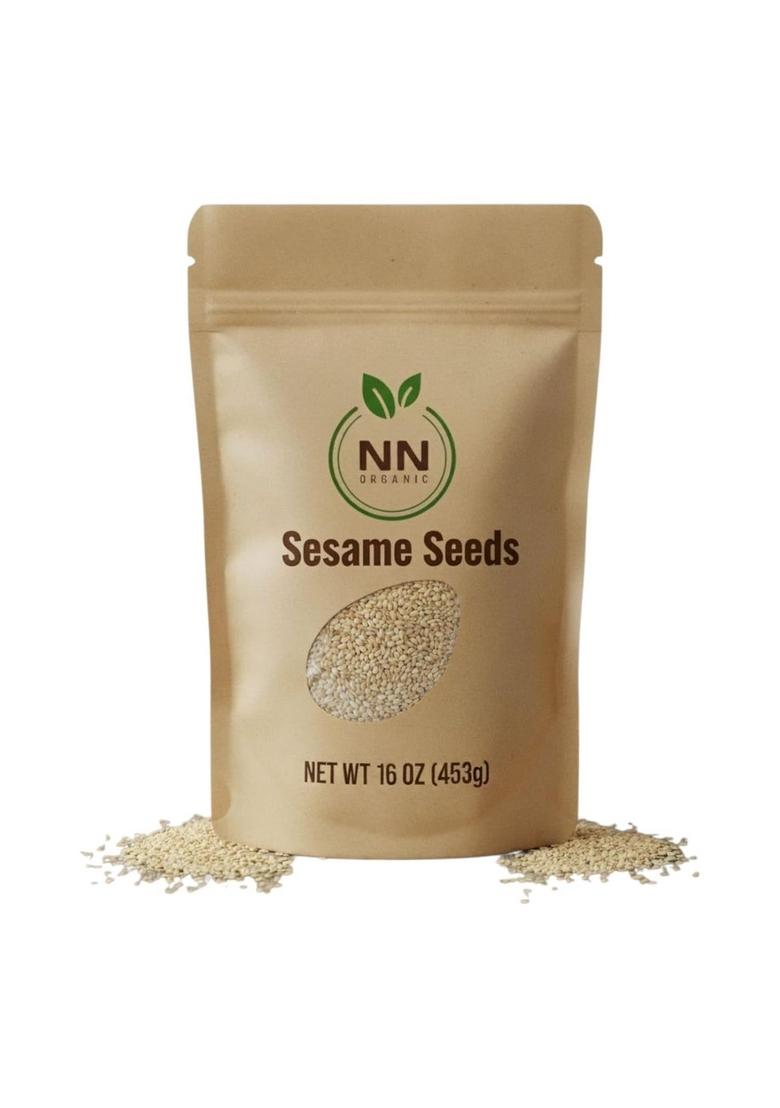 NNorganic Sesame Seeds, Natural White, 16 Oz (453g), Quality Raw Seeds in Resealable Pouch | NN Organic Til Till