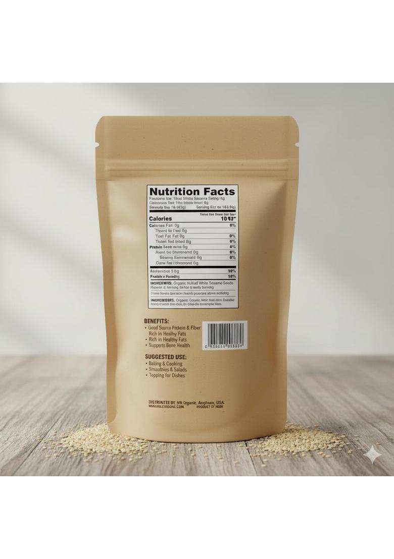 NNorganic Sesame Seeds, Natural White, 16 Oz (453g), Quality Raw Seeds in Resealable Pouch | NN Organic Til Till