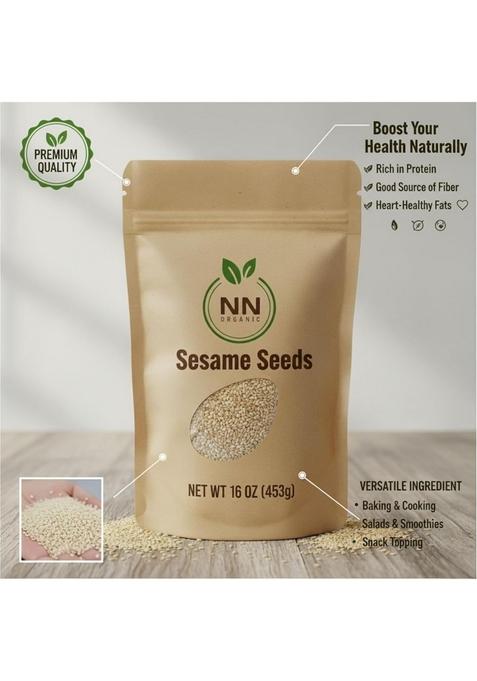 NNorganic Sesame Seeds, Natural White, 16 Oz (453g), Quality Raw Seeds in Resealable Pouch | NN Organic Til Till
