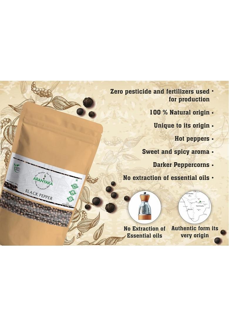 Aranyaka Kolli Hills Black Pepper | High-Range Whole Peppercorns 250g Traditionally Harvested from Kollimalai Special Bold/Premium 100% Natural & Pure Pesticide-Free Zero Preservatives (0.25 Kg)