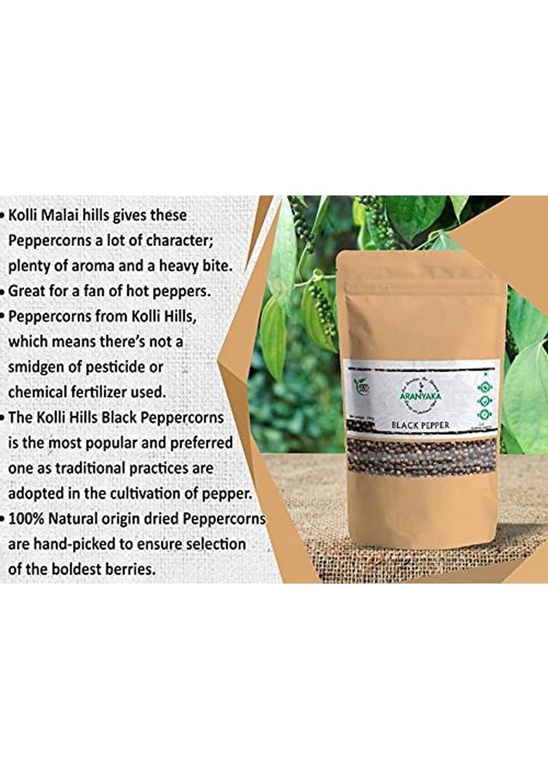 Aranyaka Kolli Hills Black Pepper | High-Range Whole Peppercorns 250g Traditionally Harvested from Kollimalai Special Bold/Premium 100% Natural & Pure Pesticide-Free Zero Preservatives (0.25 Kg)