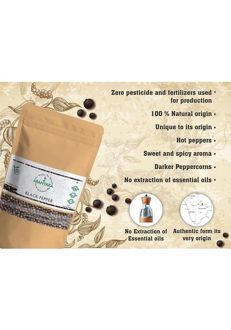 Aranyaka Kolli Hills Black Pepper | High-Range Whole Peppercorns 250g Traditionally Harvested from Kollimalai Special Bold/Premium 100% Natural & Pure Pesticide-Free Zero Preservatives (0.25 Kg)