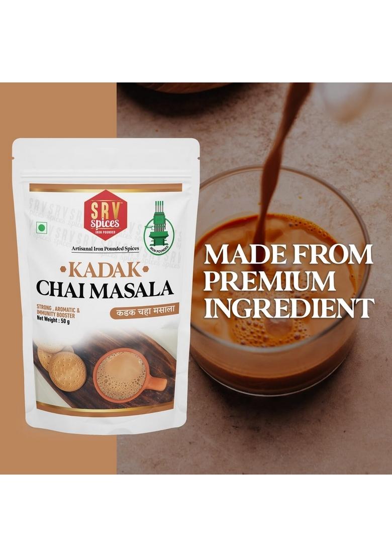 SRV SPICES (iron pounded) Tea Masala Powder 50Gm | Kadak Chai With 7 Aromatic Spices, Organic Ingredients, Refreshing, Immunity Booster No Preservative (50 g)