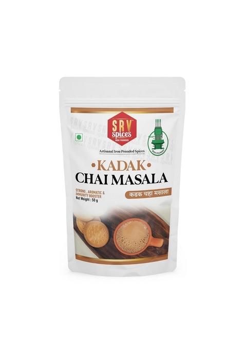 SRV SPICES (iron pounded) Tea Masala Powder 50Gm | Kadak Chai With 7 Aromatic Spices, Organic Ingredients, Refreshing, Immunity Booster No Preservative (50 g)