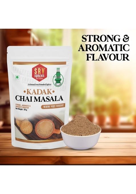 SRV SPICES (iron pounded) Tea Masala Powder 50Gm | Kadak Chai With 7 Aromatic Spices, Organic Ingredients, Refreshing, Immunity Booster No Preservative (50 g)