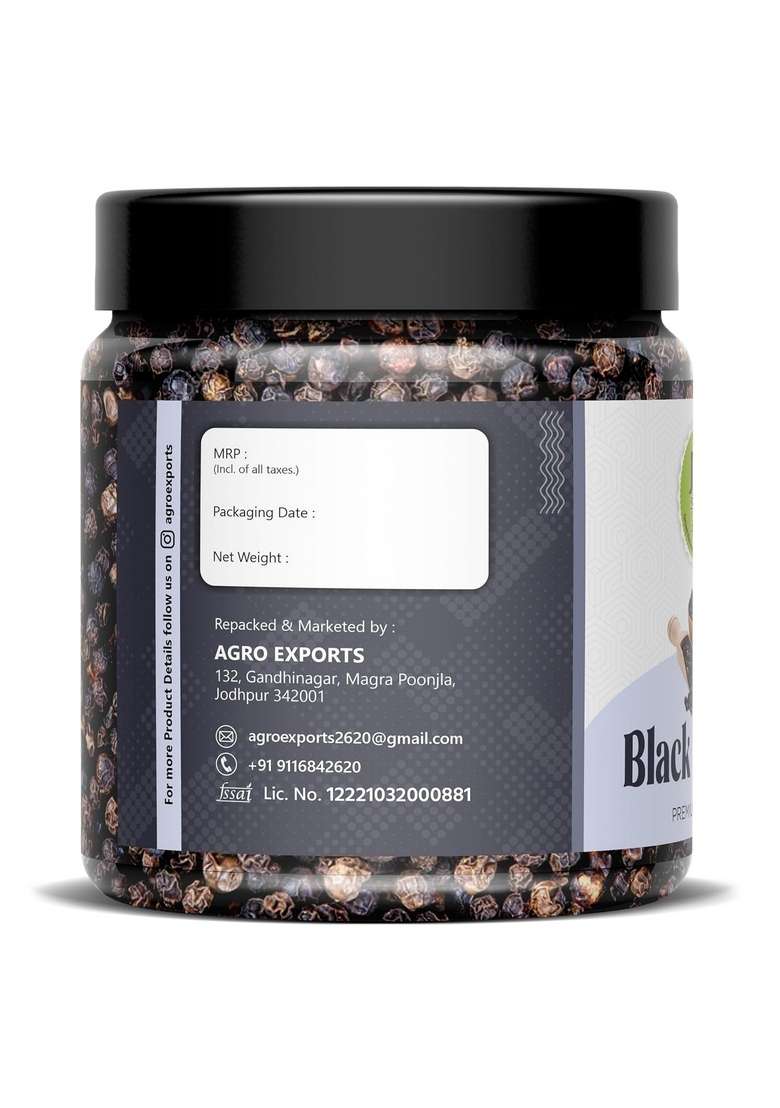 Natural Fridge Nature Whole Black Pepper 250G- Pouch Pack | Dried Kali Mirch Zero added Colours, Additives & Preservatives High Volatile Oil Content Indian Spices And Masala - Indya