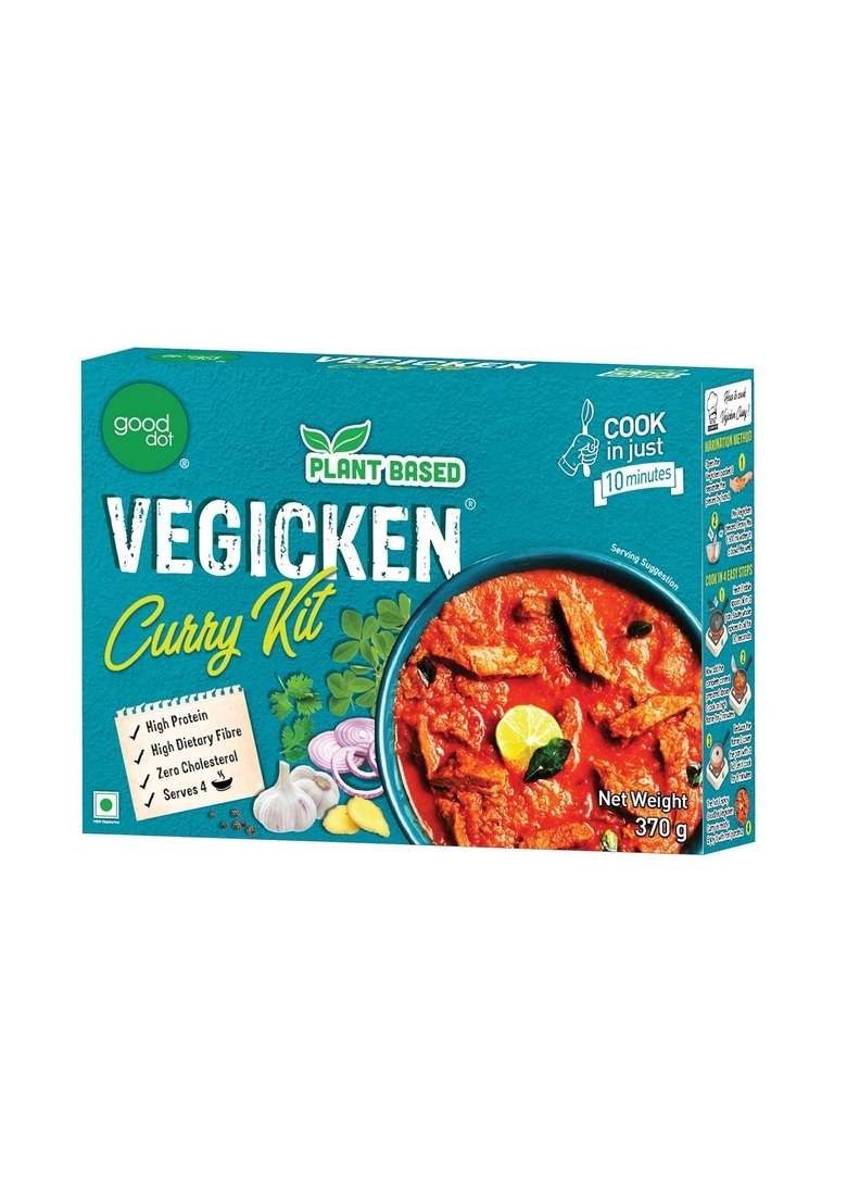 gooddot Vegicken Curry Kit- Cruelty Free Vegan Mock Meat | Vegetarian & Friendly Plant Based High Protein with Dietary Fiber and Zero Cholesterol Come Taste The Future - (370 g) - Indya