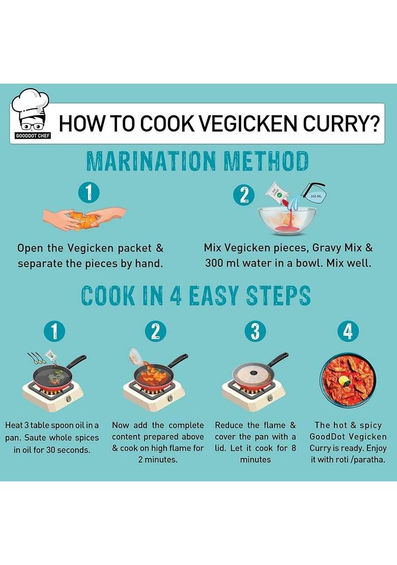 gooddot Vegicken Curry Kit- Cruelty Free Vegan Mock Meat | Vegetarian & Friendly Plant Based High Protein with Dietary Fiber and Zero Cholesterol Come Taste The Future - (370 g) - Indya