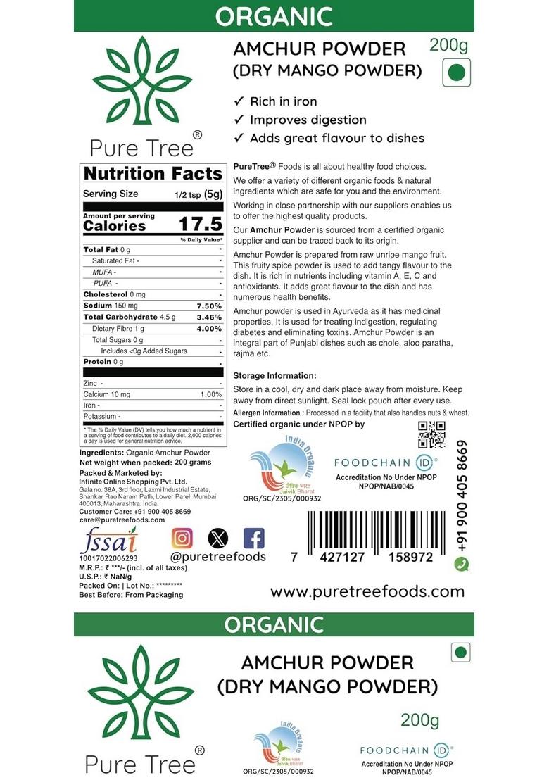 Pure Tree Certified Organic Amchur Powder | 200 g Dry Mango Amchoor For Chutney, Pickle, and Fruit Salad