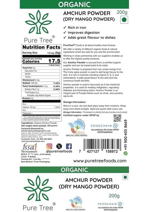 Pure Tree Certified Organic Amchur Powder | 200 g Dry Mango Amchoor For Chutney, Pickle, and Fruit Salad