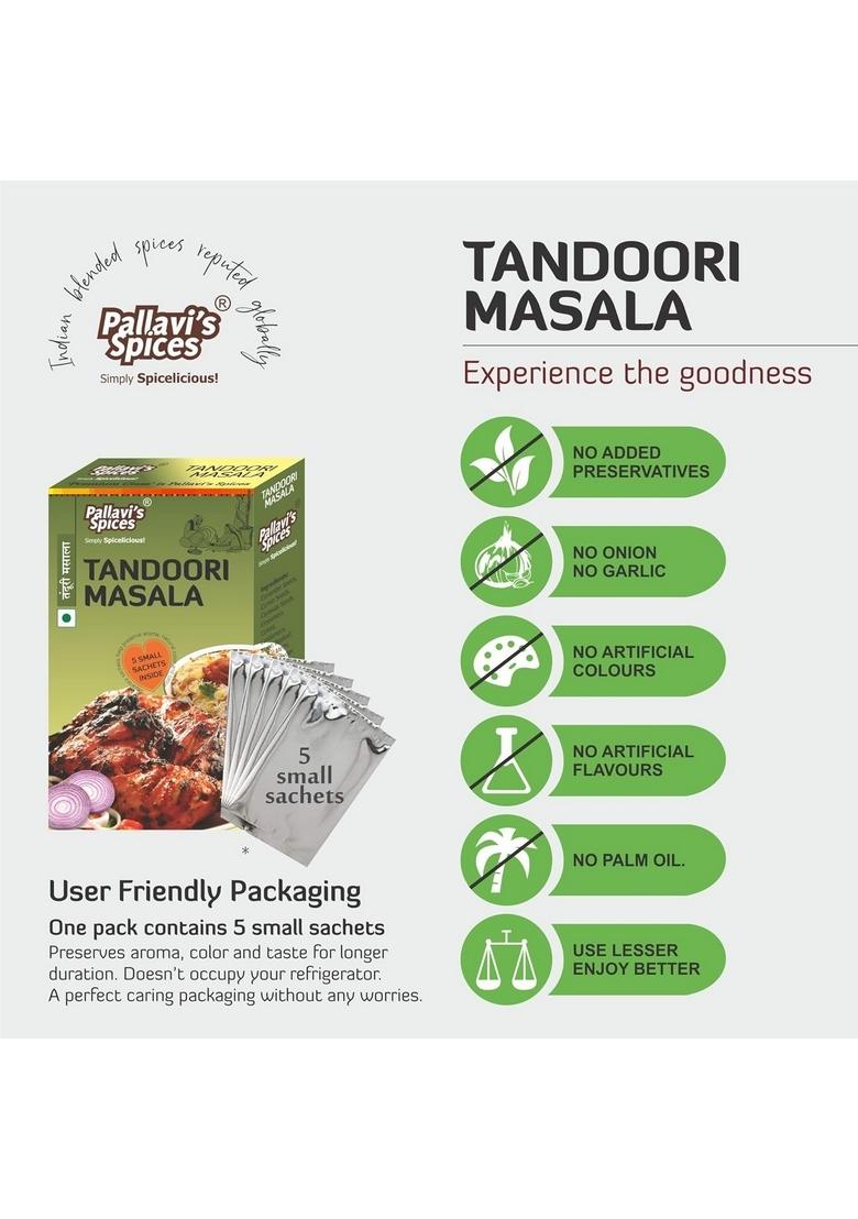 Pallavi's Spices Tandoori Garlic,Ginger Masala|Tanduri Tikka Masala|Bbq, Grill & Rub Seasoning/Spicy Marinade|5X10G Sachets/Pack| (Pack Of 4),100 Grams