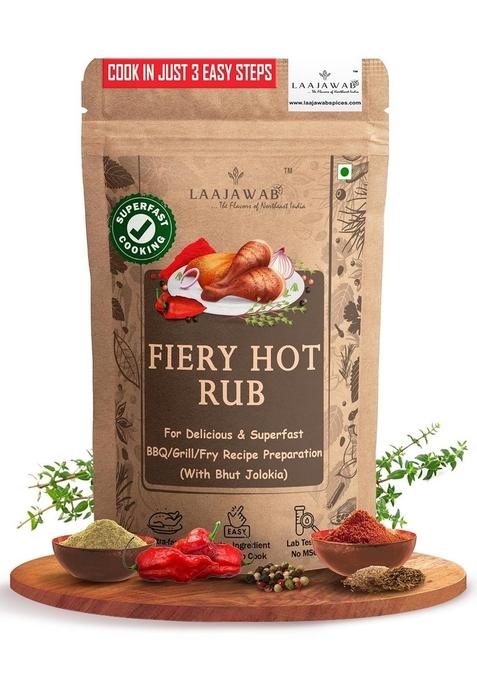 Laajawab All-in-One Natural Hot & Spicy Marinade for Superfast Cooking | Robust Blend of Bhut Jolokia, Garlic, Onion Chicken, Pork, Mutton Make Delicious BBQ/Grill/Tandoori/Fry Recipes, 130g