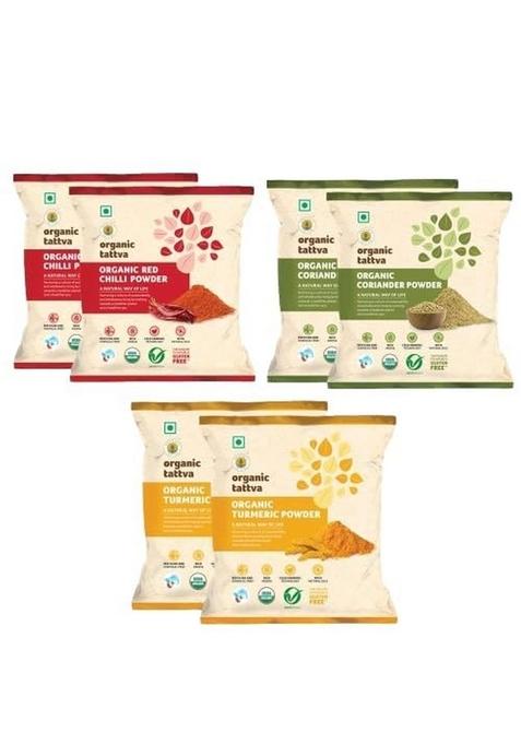ORGANIC TATTVA Tattva, Daily Use Spices Combo (Turmeric, Coriander and Red Chilly Powder) -600 Gram | 100% Vegan, Gluten Free NO Additives