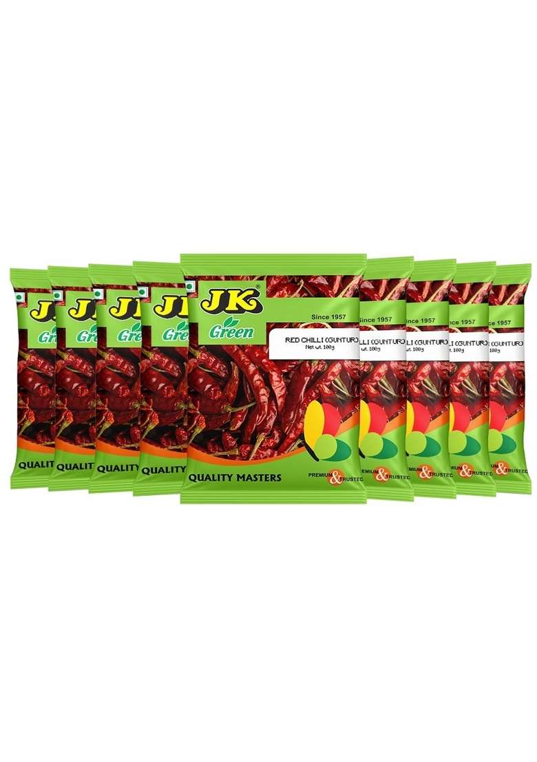 JK Red Chilli Whole| 100% Natural Laal Mirch | Organic Indian Spices Great for Curries, Chutneys & More, 100g (Pack of 9) - Indya