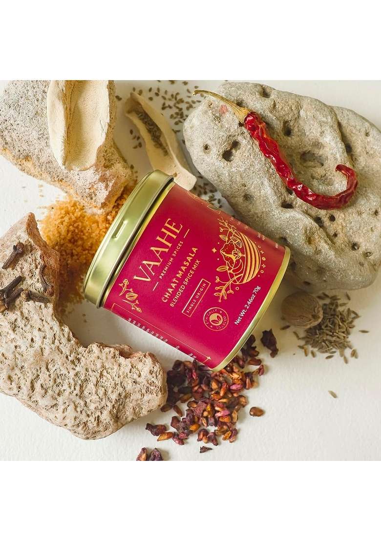 VAAHE Chaat Masala | 12+ Natural Spices Blend Freshly Ground and Packed Tasty Chat Single Origin Tin Box (70g) - Indya