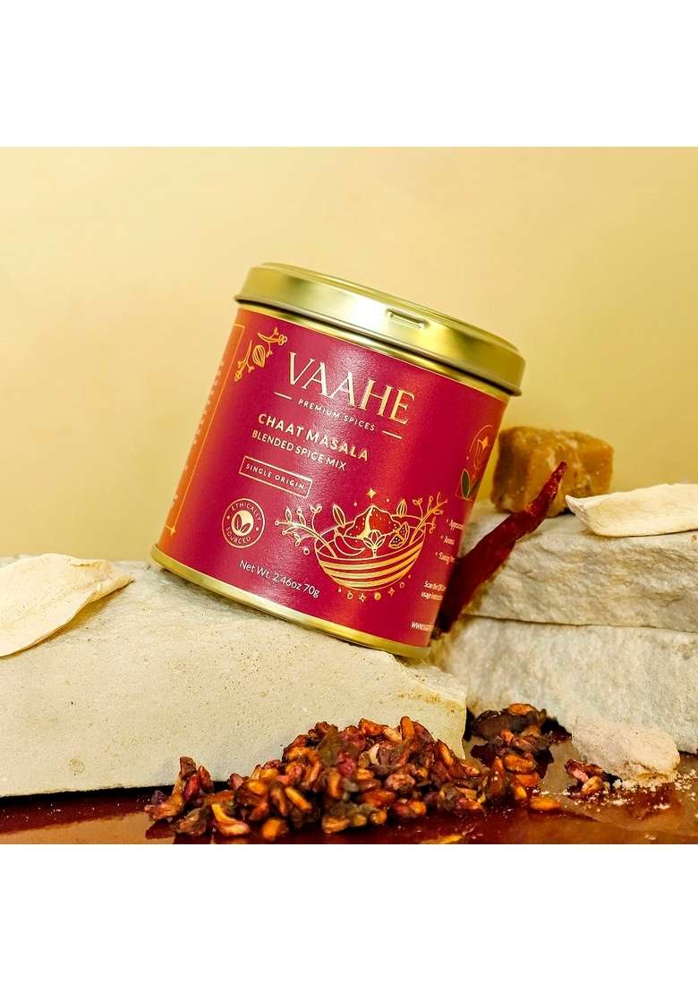 VAAHE Chaat Masala | 12+ Natural Spices Blend Freshly Ground and Packed Tasty Chat Single Origin Tin Box (70g) - Indya
