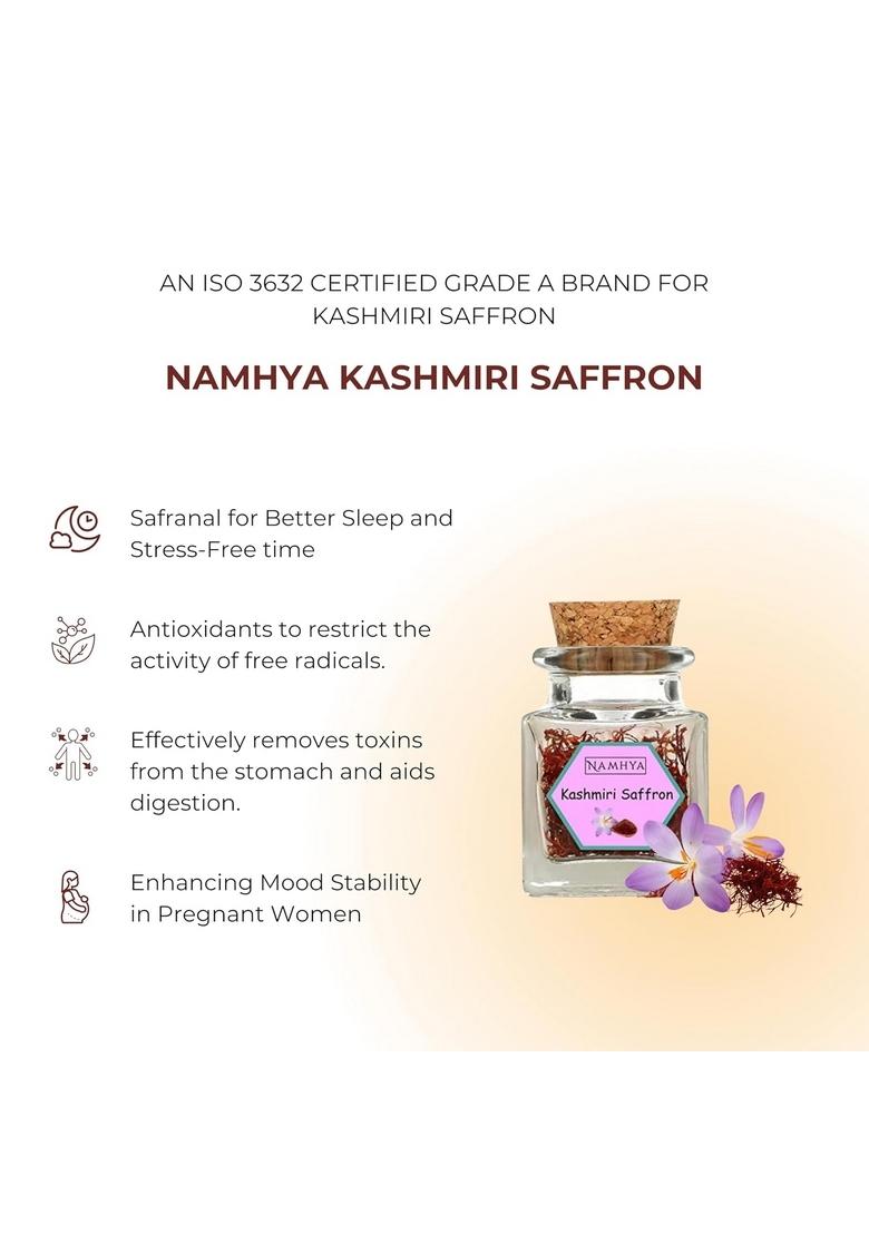 Namhya Original Kashmiri Saffron/Kesar (1g) Premium Kishtwari Lacha | Pure & Natural Zaafran for Pregnant Women, Pooja Rituals, Cooking, Skincare
